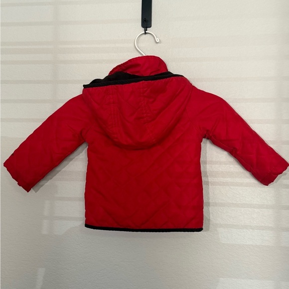 Toddler Girl London Fog Red Quilted Jacket with Hood, Holiday Red 24 months - Picture 4 of 9